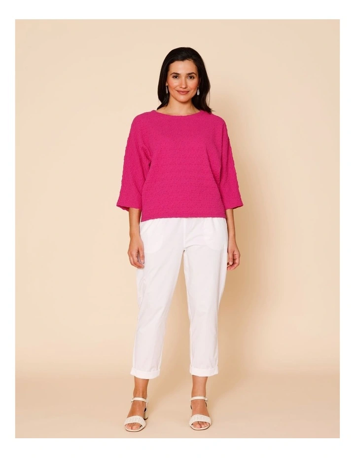 Elbow Length Sleeve Tee In Crinkle Jersey In Hot Pink image 3