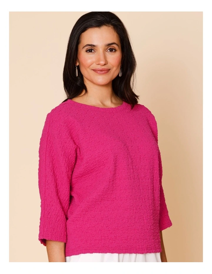 Elbow Length Sleeve Tee In Crinkle Jersey In Hot Pink image 4