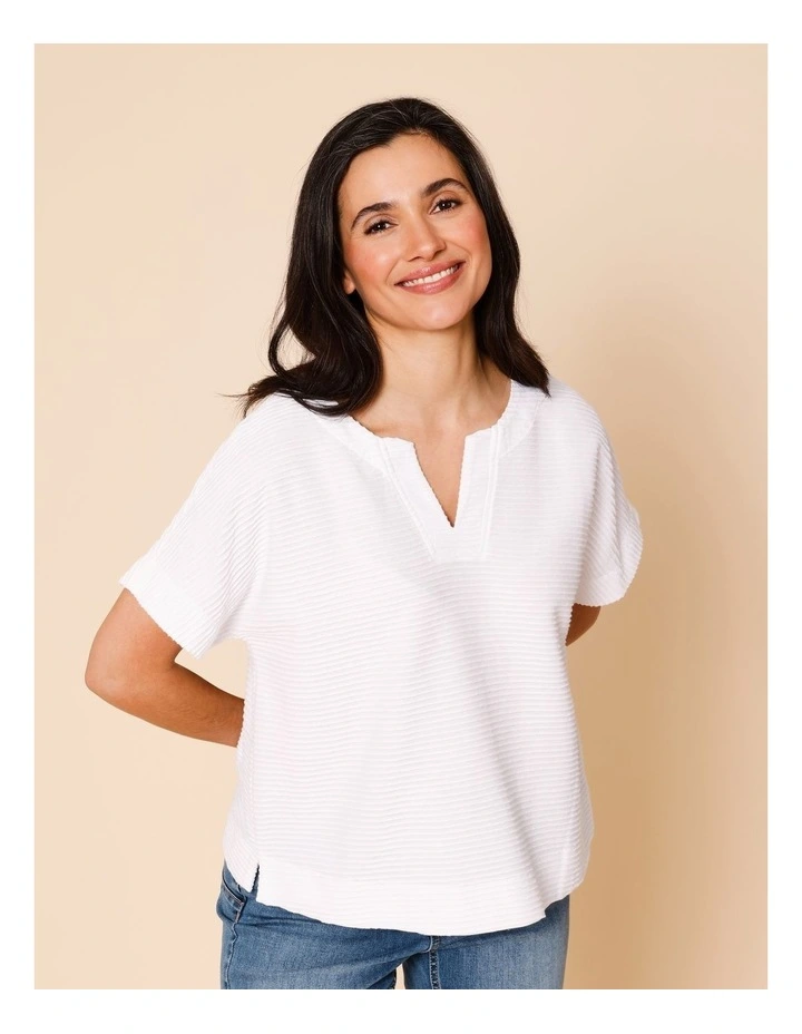 Notch Neck Short Sleeve Textured Tee In Ivory image 1