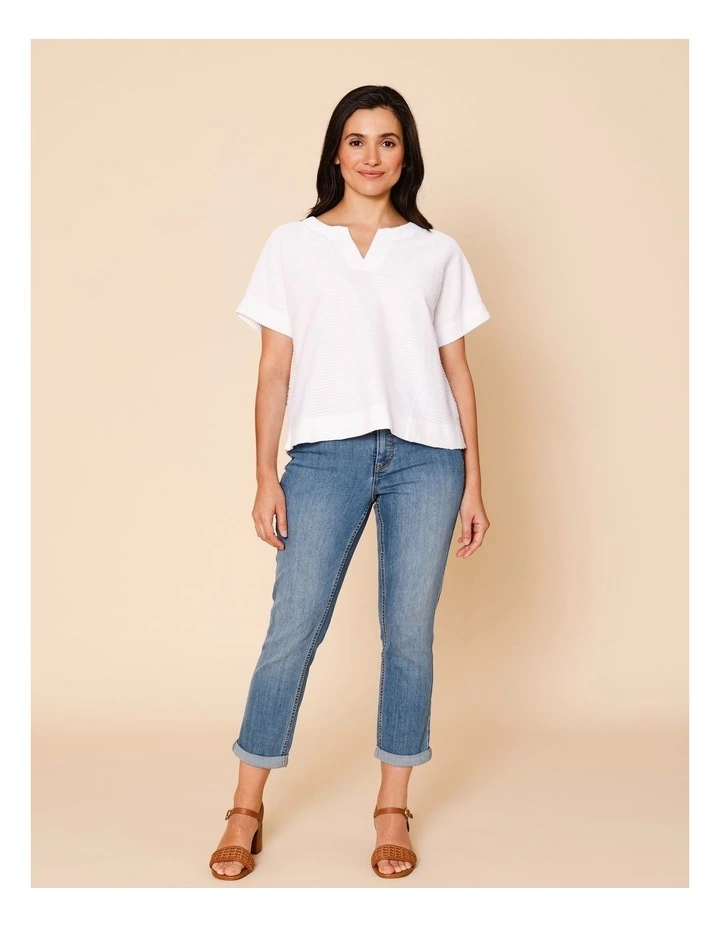 Notch Neck Short Sleeve Textured Tee In Ivory image 2