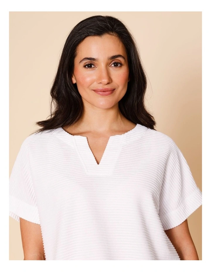 Notch Neck Short Sleeve Textured Tee In Ivory image 3