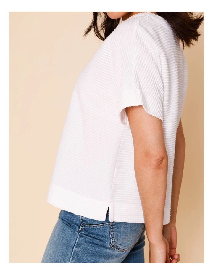 Notch Neck Short Sleeve Textured Tee In Ivory image 4