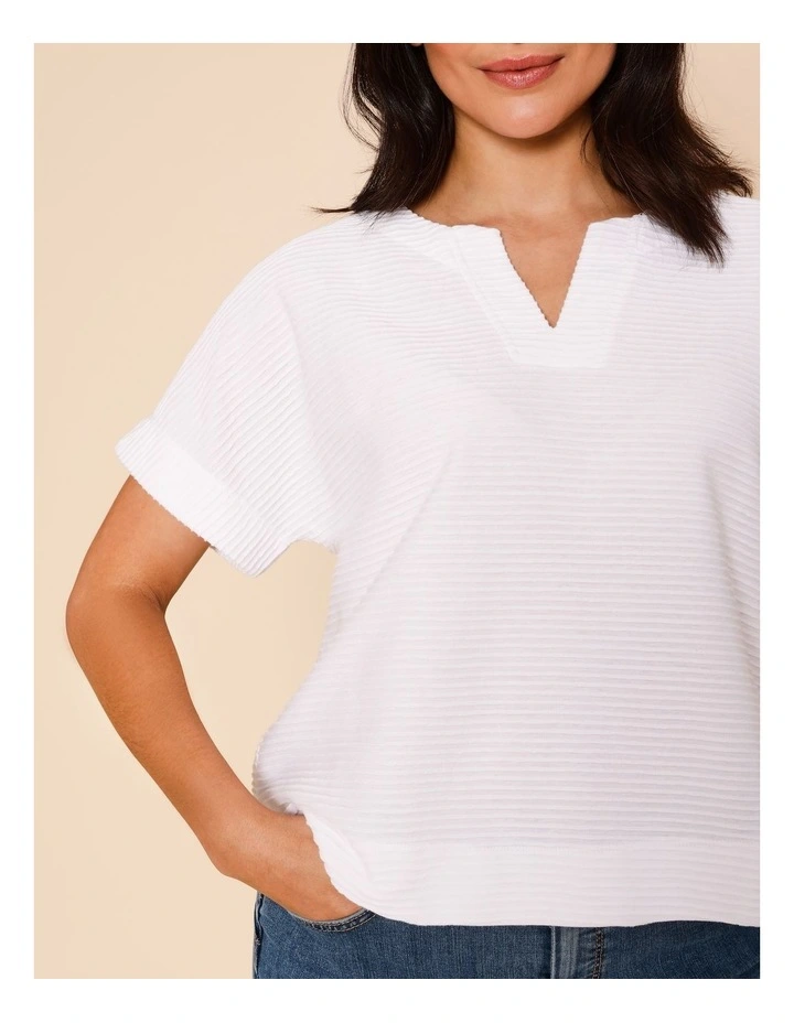Notch Neck Short Sleeve Textured Tee In Ivory image 5