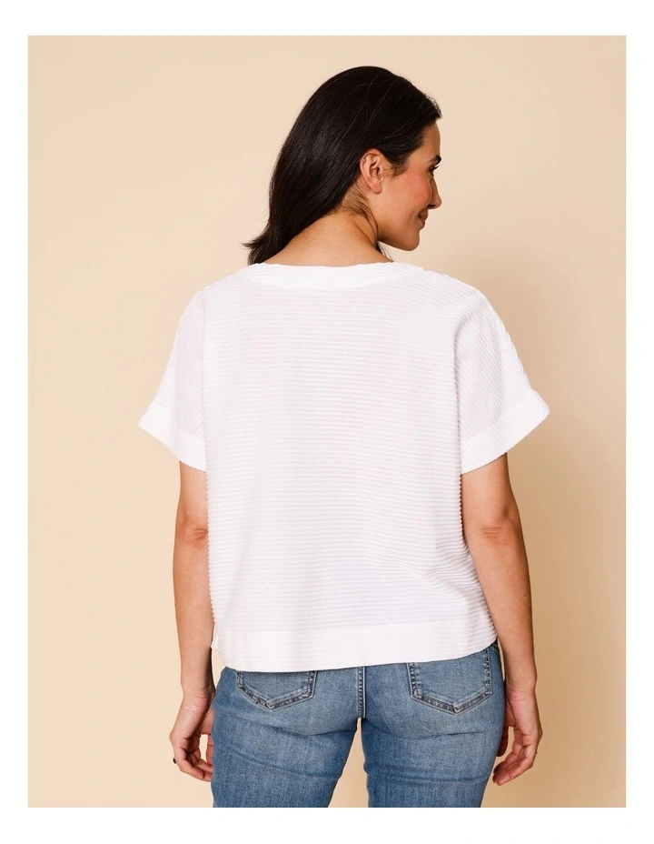 Notch Neck Short Sleeve Textured Tee In Ivory image 6