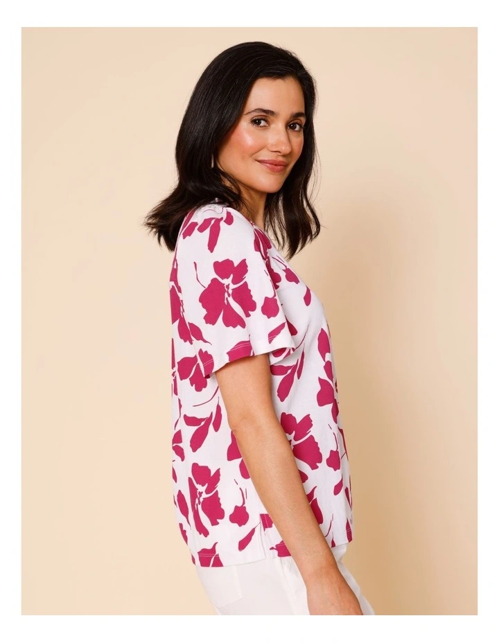 Short Bell Sleeve Tee In White/Hot Pink Floral image 1