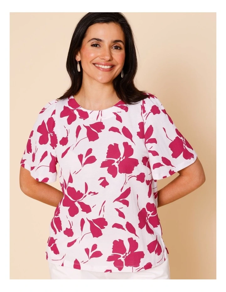Short Bell Sleeve Tee In White/Hot Pink Floral image 2