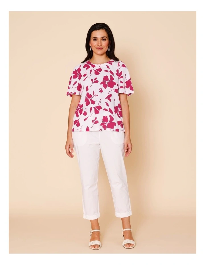 Short Bell Sleeve Tee In White/Hot Pink Floral image 3