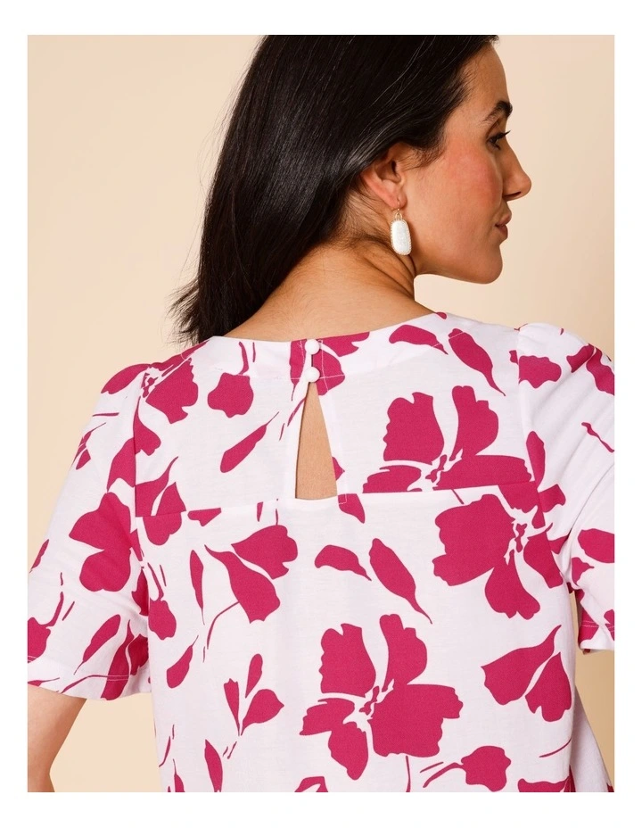 Short Bell Sleeve Tee In White/Hot Pink Floral image 4