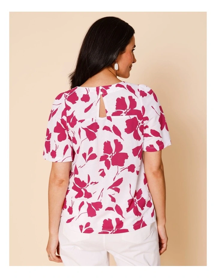 Short Bell Sleeve Tee In White/Hot Pink Floral image 5