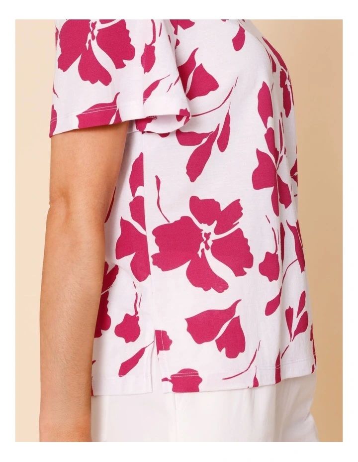 Short Bell Sleeve Tee In White/Hot Pink Floral image 6