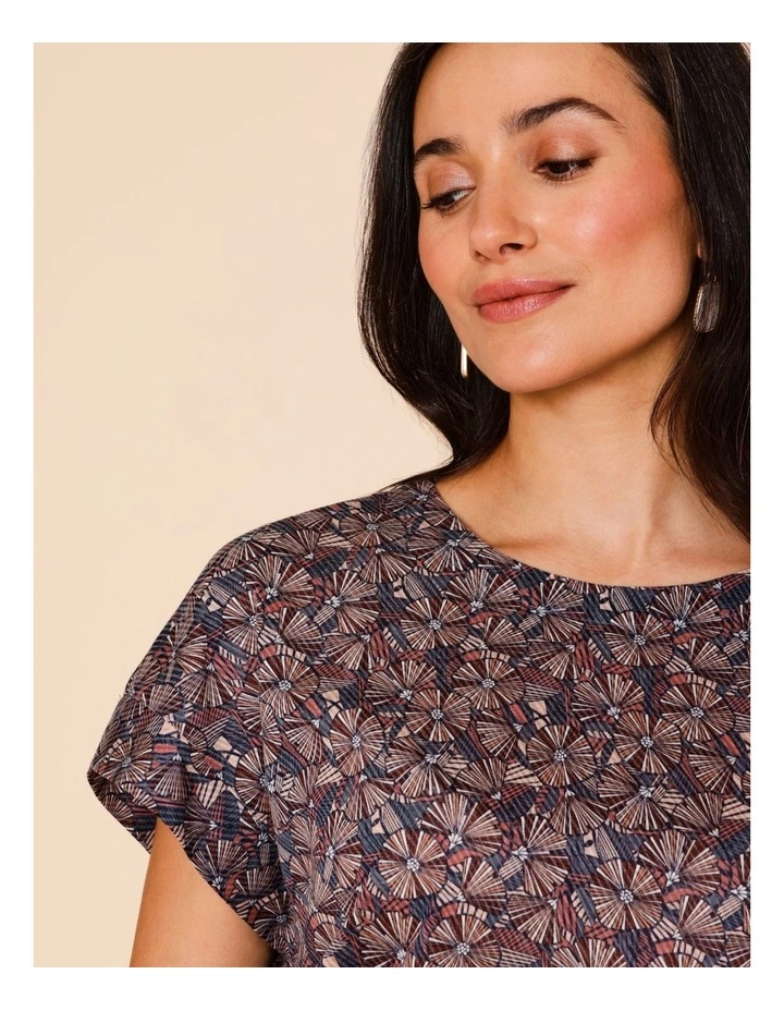 Short Sleeve Tee With Side Splits In Blue/Pink/Red Floral Burnout Print image 1