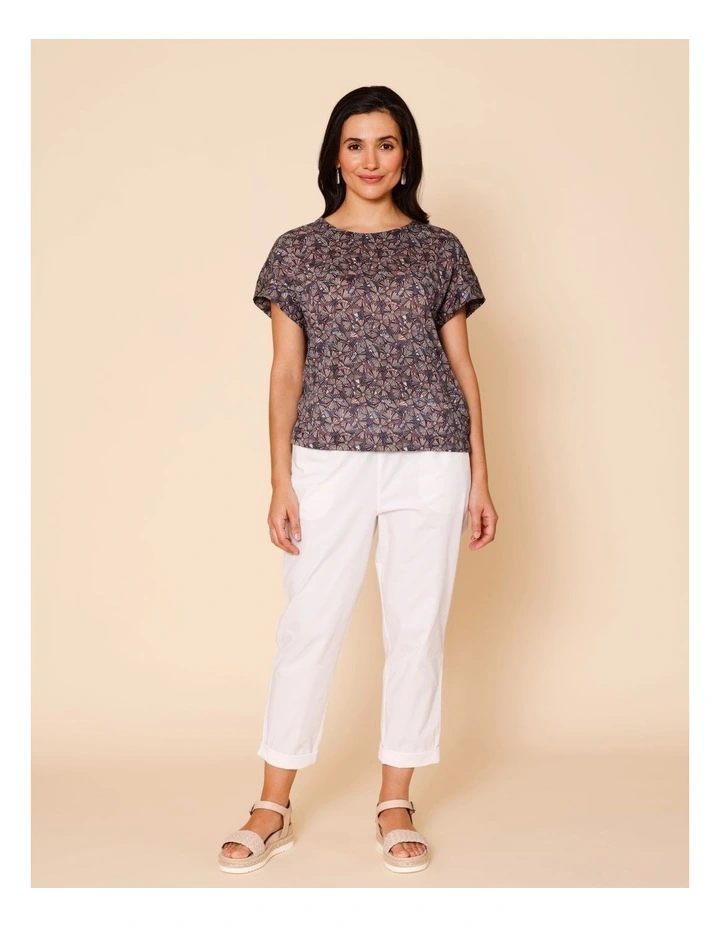 Short Sleeve Tee With Side Splits In Blue/Pink/Red Floral Burnout Print image 3