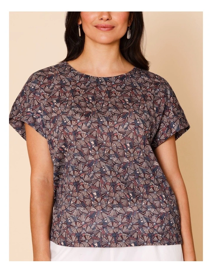 Short Sleeve Tee With Side Splits In Blue/Pink/Red Floral Burnout Print image 4