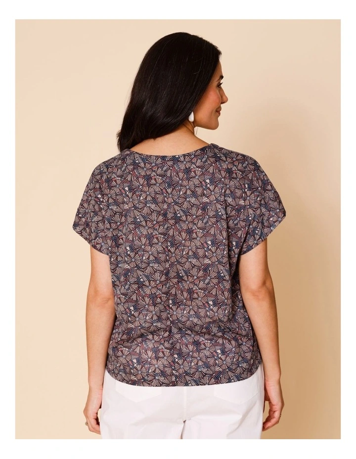 Short Sleeve Tee With Side Splits In Blue/Pink/Red Floral Burnout Print image 5