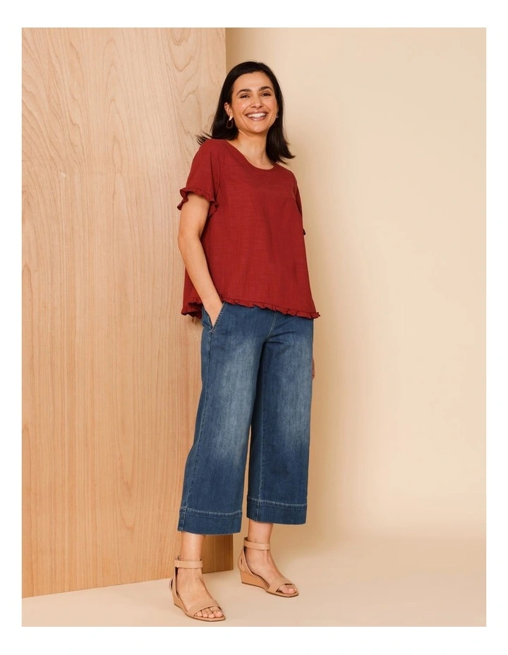 Stretch Crop, Pull On, Wide Leg Jean In Dark Wash image 2