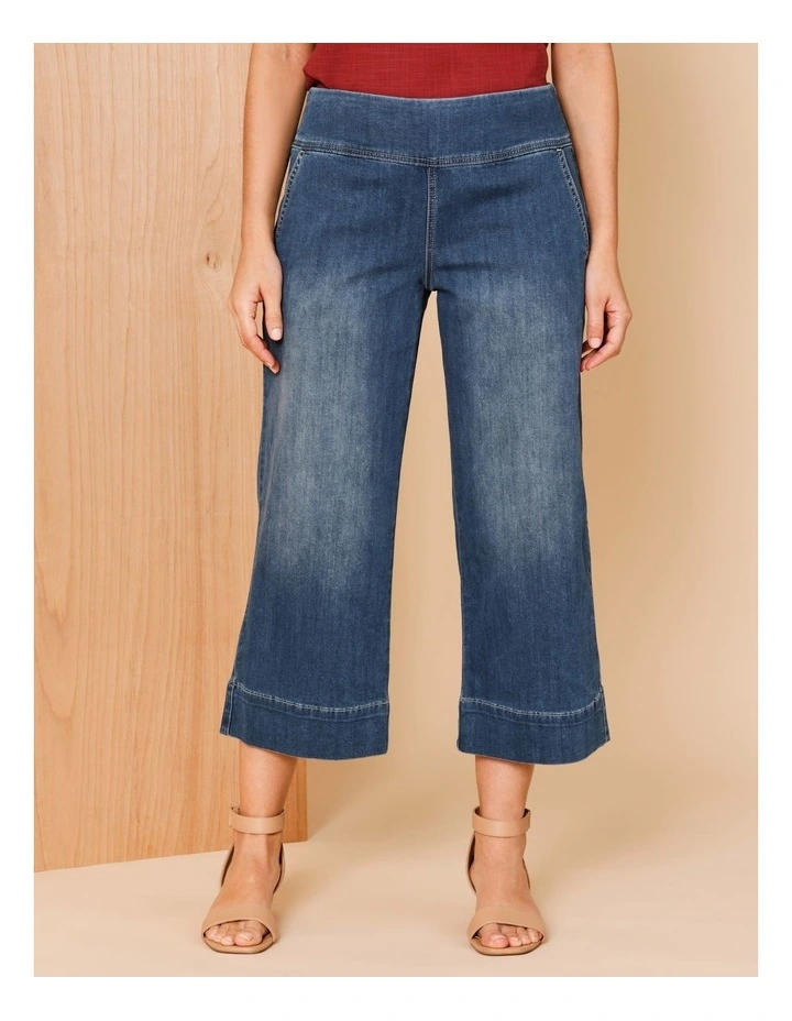 Stretch Crop, Pull On, Wide Leg Jean In Dark Wash image 4