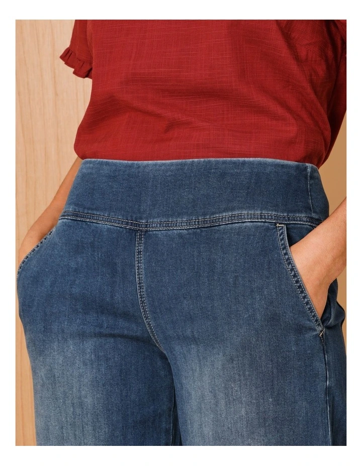 Stretch Crop, Pull On, Wide Leg Jean In Dark Wash image 5