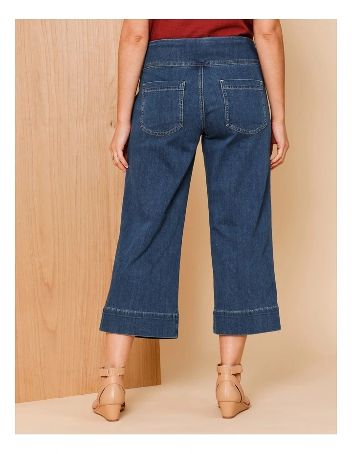 Stretch Crop, Pull On, Wide Leg Jean In Dark Wash image 6