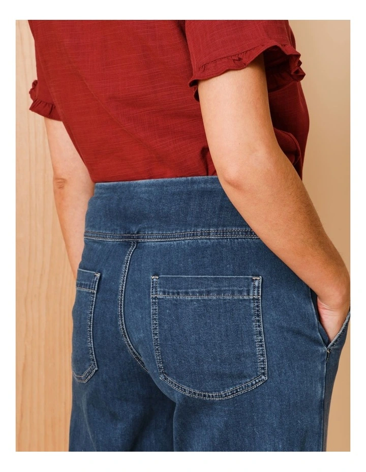 Stretch Crop, Pull On, Wide Leg Jean In Dark Wash image 7