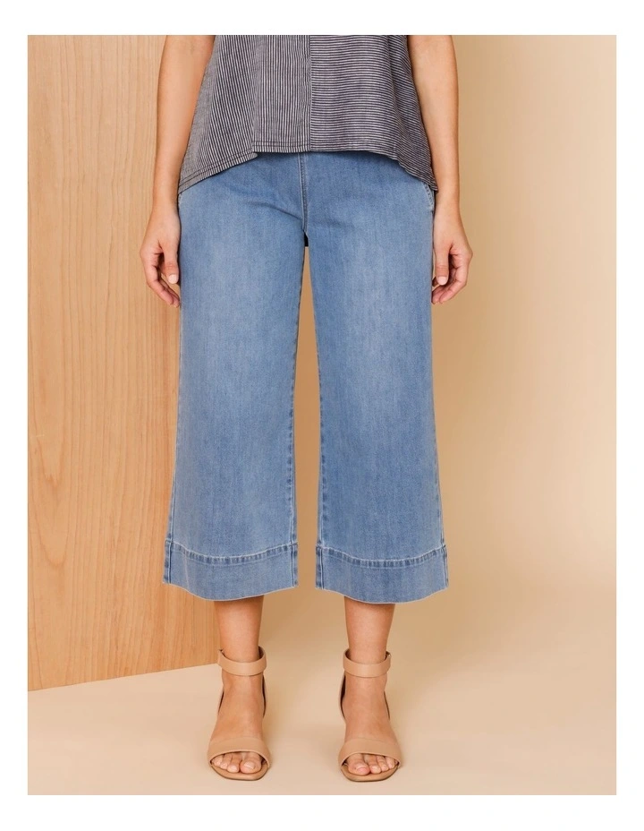 Stretch Crop, Pull On, Wide Leg Jean In Mid Wash image 1