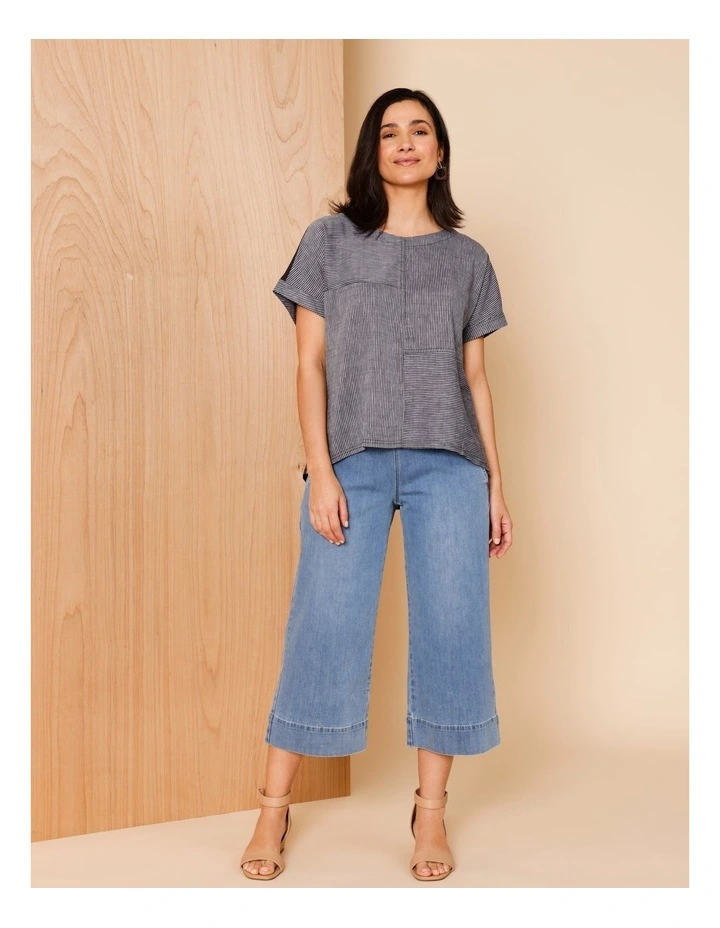Stretch Crop, Pull On, Wide Leg Jean In Mid Wash image 2