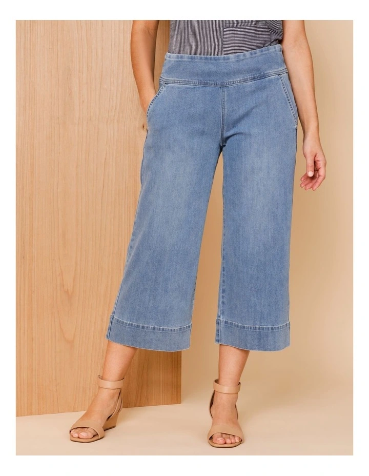 Stretch Crop, Pull On, Wide Leg Jean In Mid Wash image 3