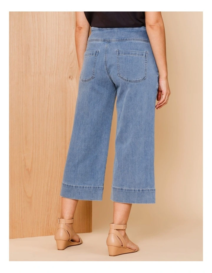 Stretch Crop, Pull On, Wide Leg Jean In Mid Wash image 5