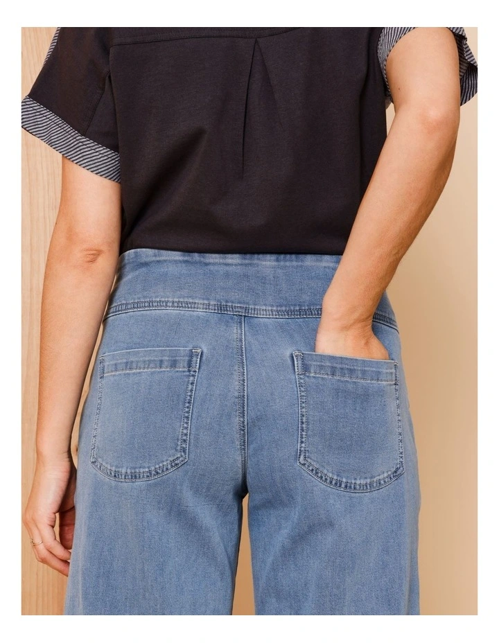 Stretch Crop, Pull On, Wide Leg Jean In Mid Wash image 6