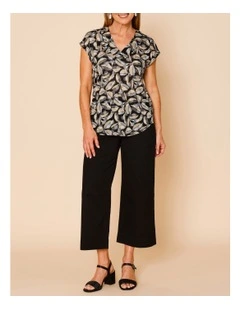 Stretch Cotton Crop Wide Leg Pant In Black