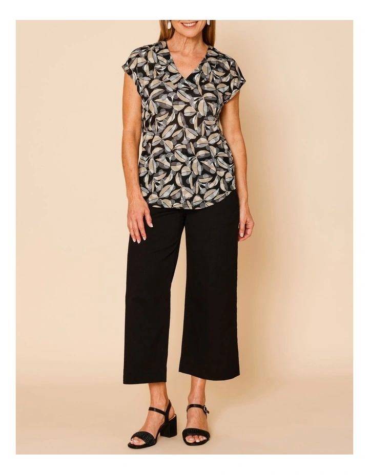 Stretch Cotton Crop Wide Leg Pant In Black image 1