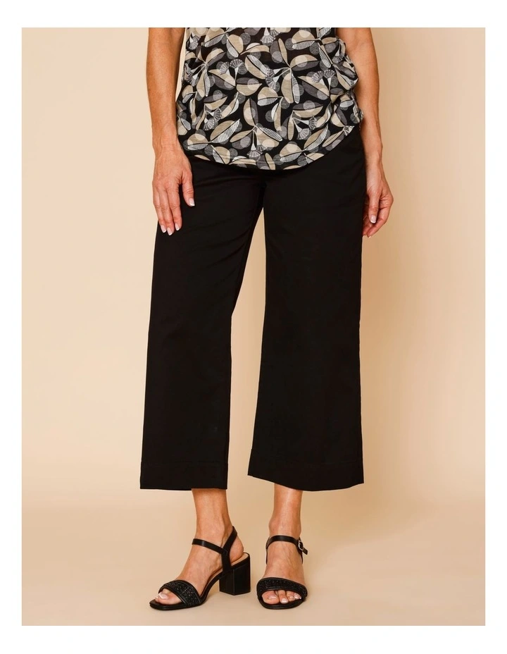 Stretch Cotton Crop Wide Leg Pant In Black image 2