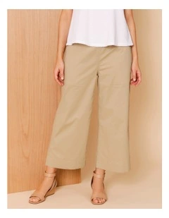 Stretch Cotton Crop Wide Leg Pant In Neutral