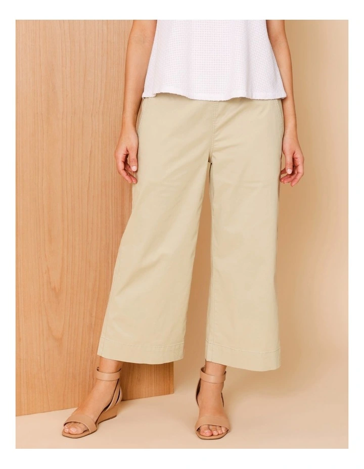 Stretch Cotton Crop Wide Leg Pant In Neutral image 1