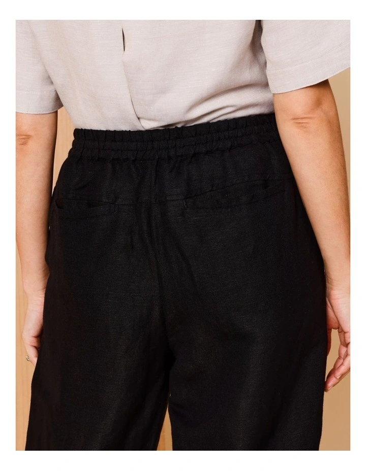 Elastic Waist Linen Blend Pant In Black image 4