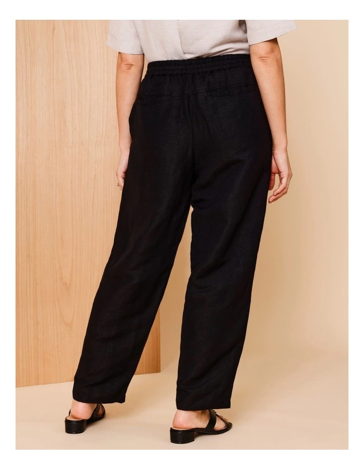 Elastic Waist Linen Blend Pant In Black image 5