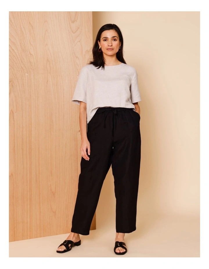Elastic Waist Linen Blend Pant In Black image 6