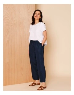 Elastic Waist Linen Blend Pant In Navy