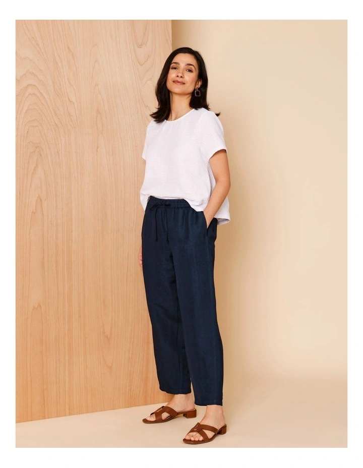 Elastic Waist Linen Blend Pant In Navy image 1