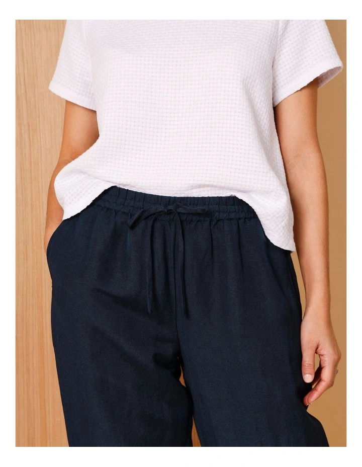 Elastic Waist Linen Blend Pant In Navy image 2