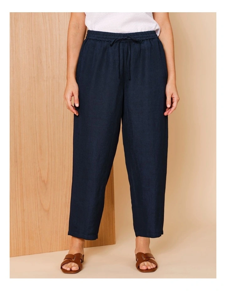 Elastic Waist Linen Blend Pant In Navy image 3