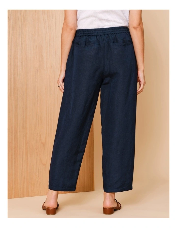 Elastic Waist Linen Blend Pant In Navy image 4
