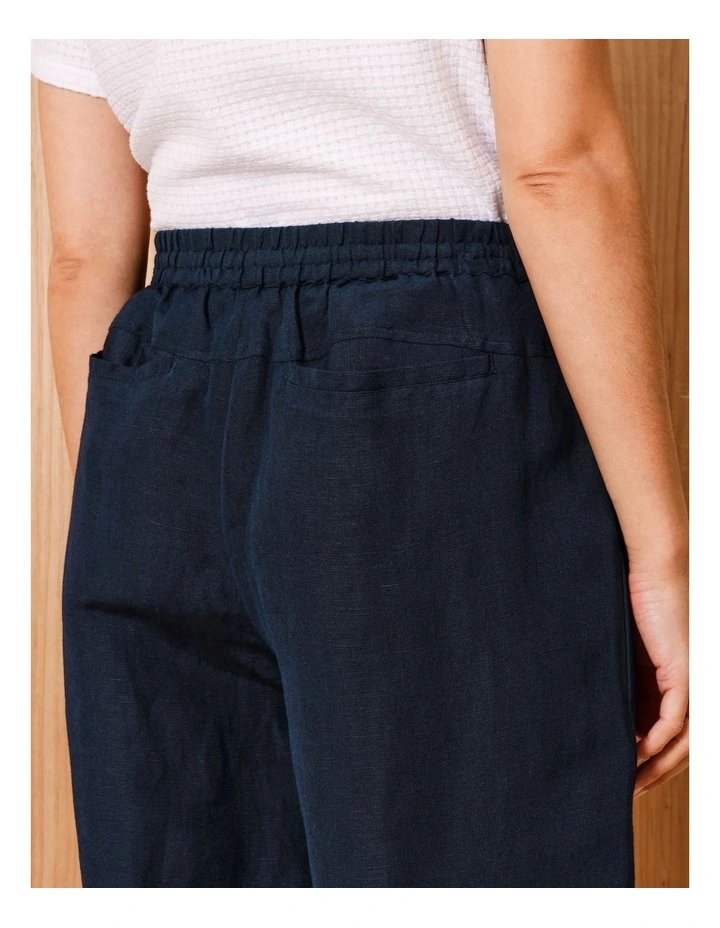 Elastic Waist Linen Blend Pant In Navy image 5