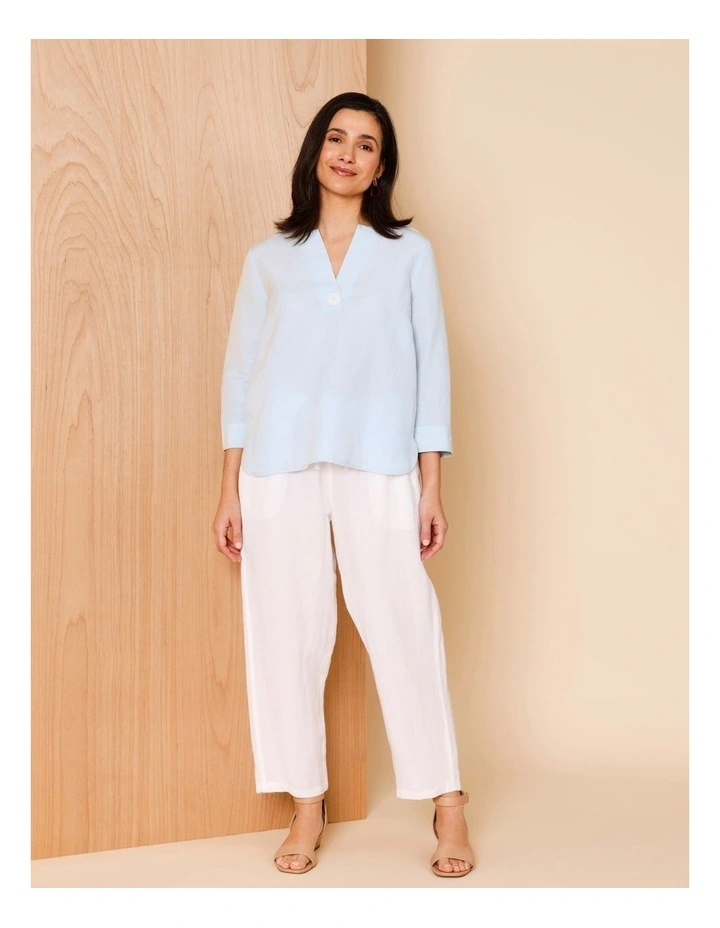 Elastic Waist Linen Blend Pant In White image 2
