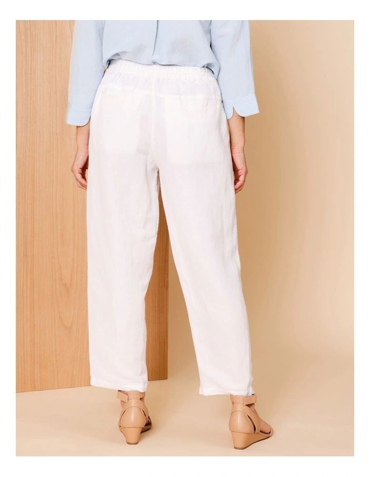 Elastic Waist Linen Blend Pant In White image 4