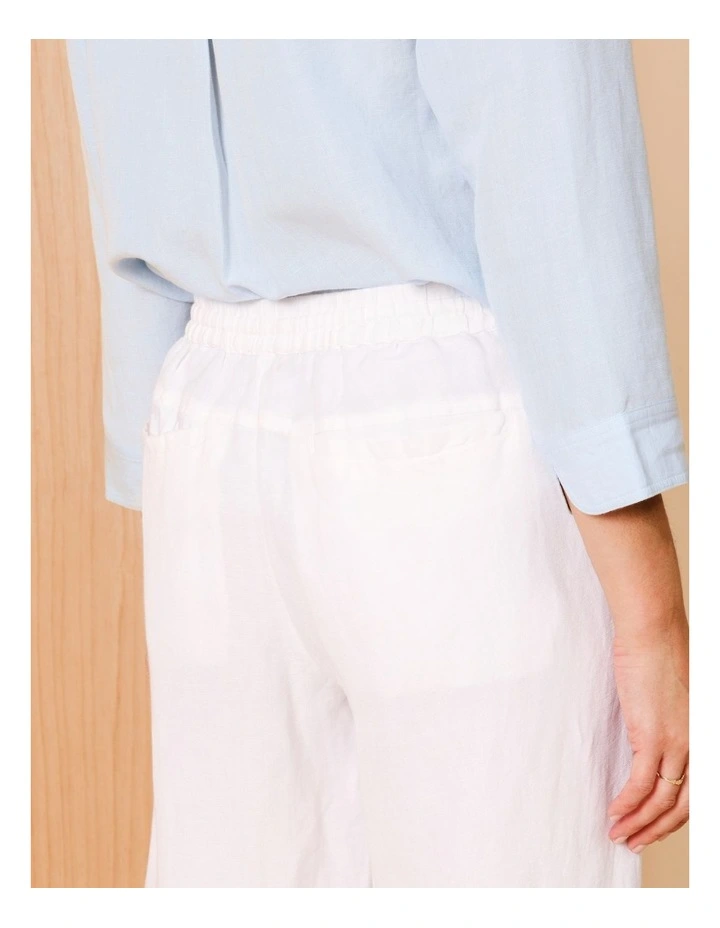 Elastic Waist Linen Blend Pant In White image 5