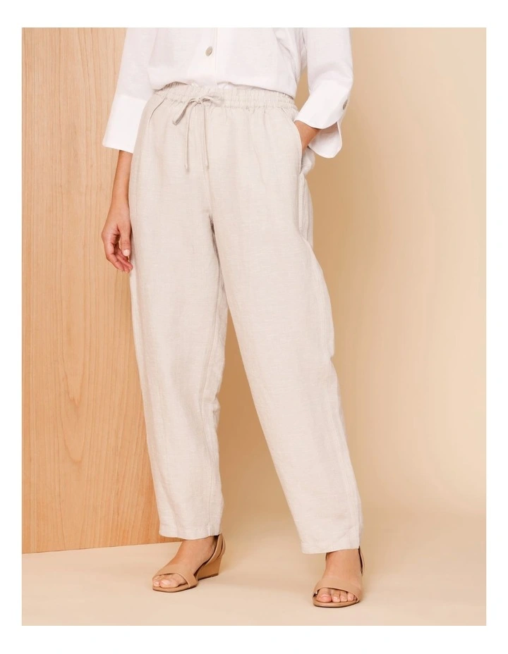 Elastic Waist Linen Blend Pant In Oatmeal Crossdye image 1