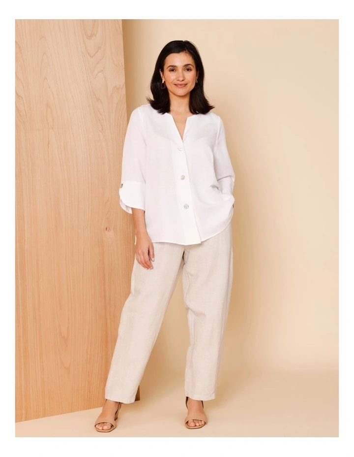 Elastic Waist Linen Blend Pant In Oatmeal Crossdye image 2