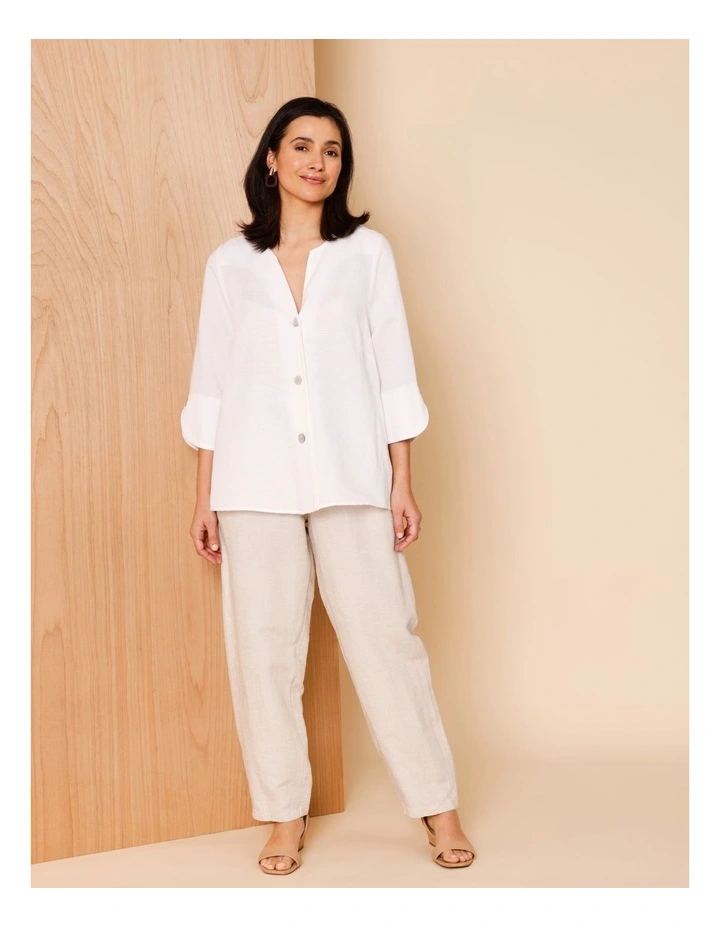 Elastic Waist Linen Blend Pant In Oatmeal Crossdye image 6