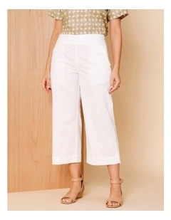 Stretch Cotton Crop Wide Leg Pant In White