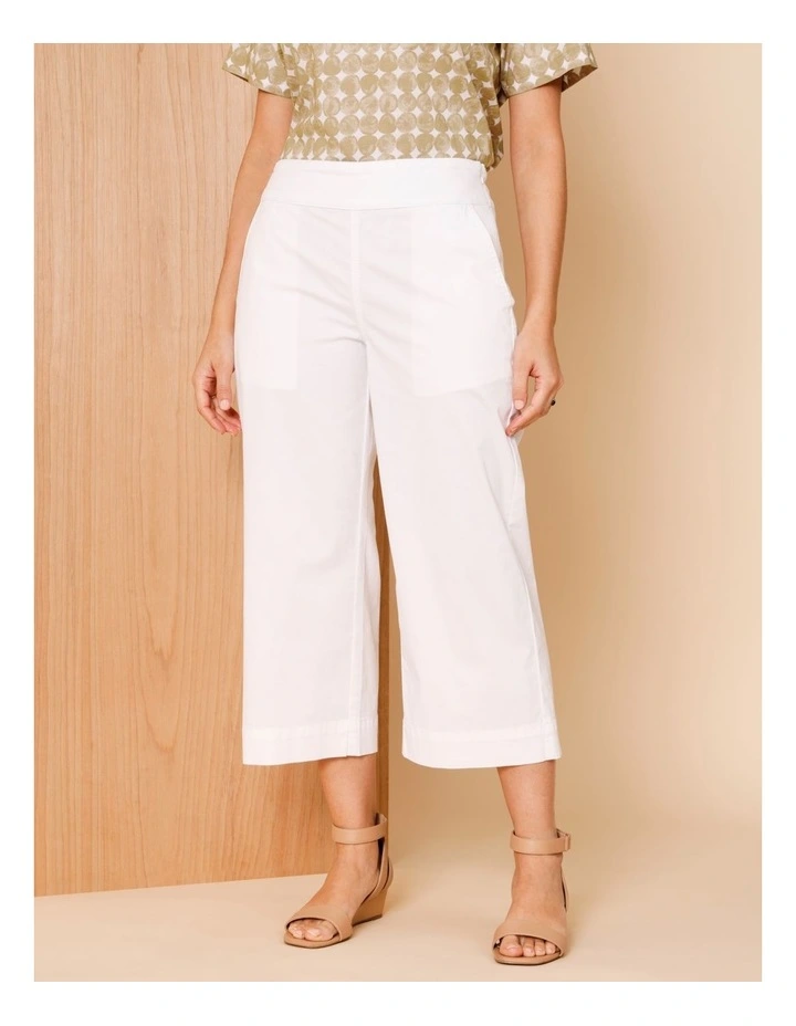 Stretch Cotton Crop Wide Leg Pant In White image 1